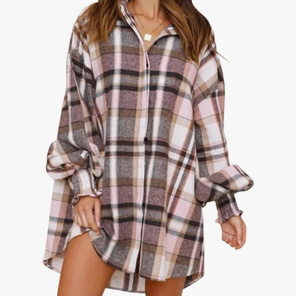 Danedvi Womens Oversized Flannel Plaid Shirt Sz Med Bin F EUC